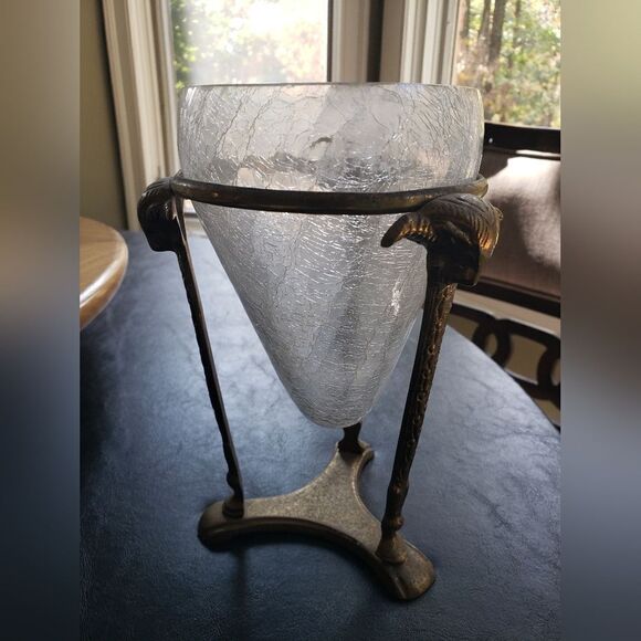 Glass Cone Bowl w/Brass Ram Footed Stand - Picture 4 of 9